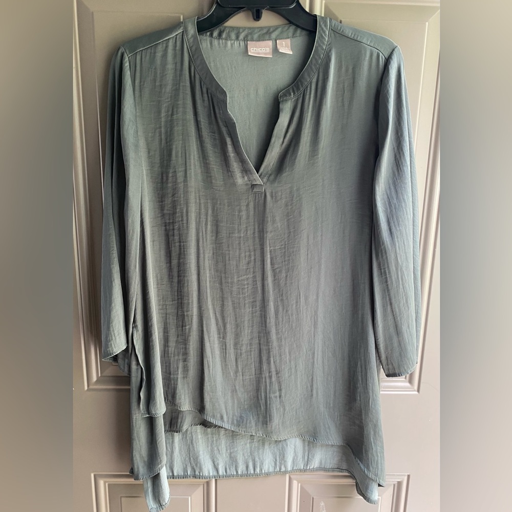Chico’s Clara Asymmetrical Tunic~Olive Green~size 1 / Small